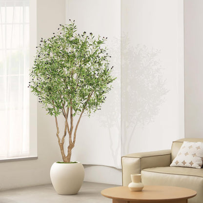 LYERSE Faux Olive Tree 7ft - Artificial Olive Tree Indoor with Large Branches and Realistic Fruits - Fake Olive Tree with Sturdy Base for Modern Home Office House Decor