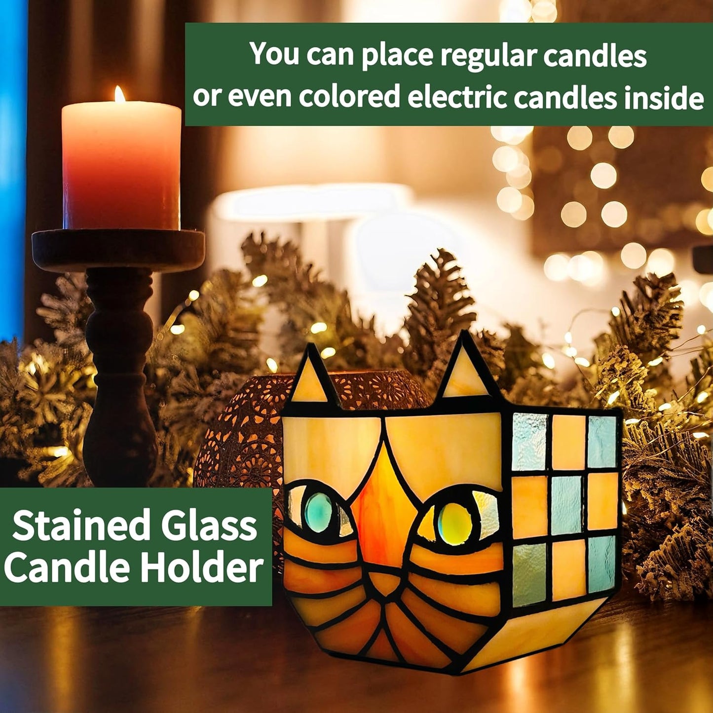 Tiffany Stained Glass Fun Moon Sleeping Cat Planter，Cactus Planter，Cute Planters for Indoor Plants,Decorative Flower Pots As Gifts for Cat Lovers，4.6x3x5.15 in