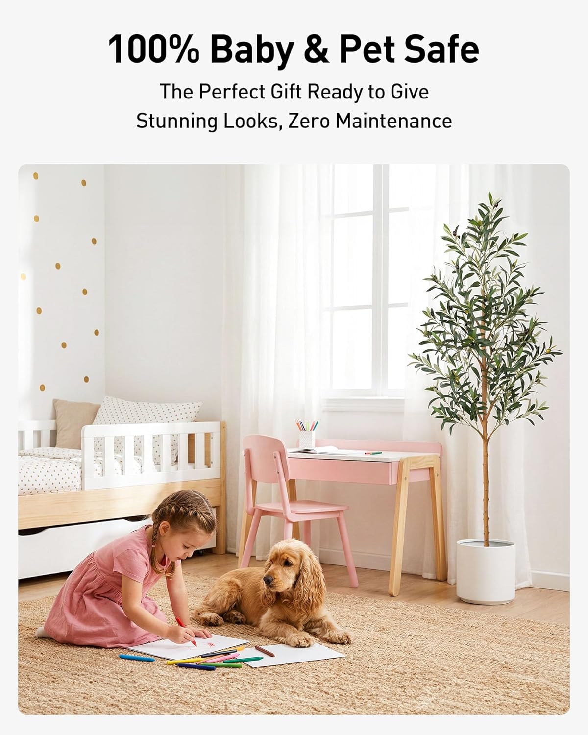 FLOWORLD 6FT Olive Trees Artificial Indoor, Tall Faux Olive Tree 6FT (72in) with Natural Wood Trunk & Realistic Olives, Stable Base, Pet Friendly Artificial Plant for Home Office, Living Room, Outdoor