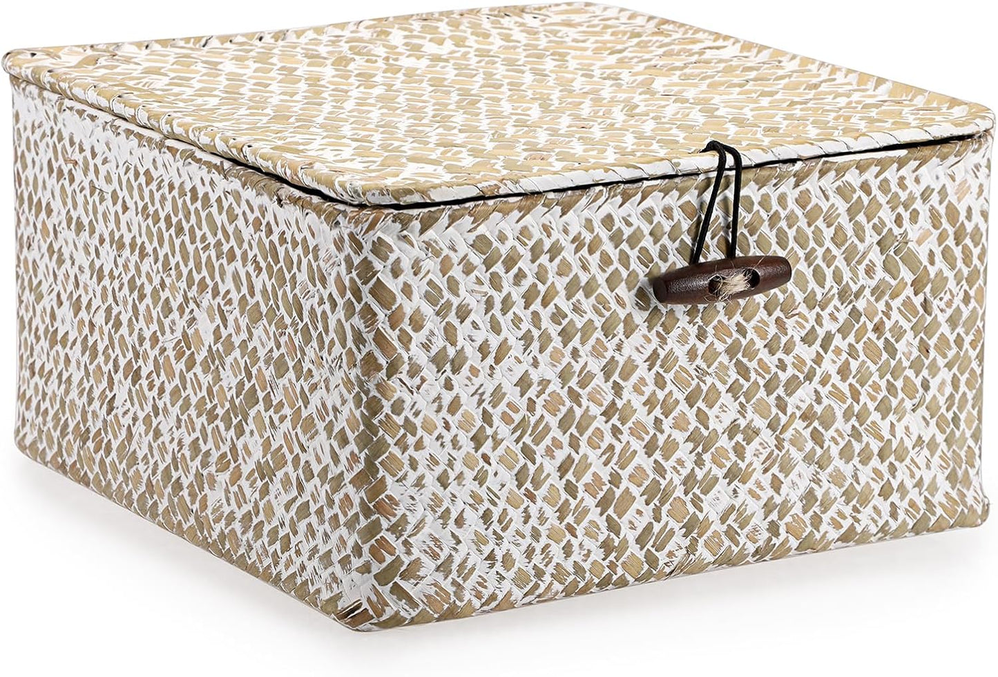 Hipiwe Seagrass Basket with Lid Wicker Storage Basket Square Handwoven Decorative Baskets Box for Shelf Multipurpose Household Baskets Home Decor,X-small