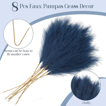 Ouddy Decor 8 Pcs Faux Pampas Grass Decor 38''/97cm Tall Artificial Large Pompous Pompas Floral Fluffy Fake Plants Floor Vase Filler for Wedding Kitchen Home Boho Decorations, Mixed Beige