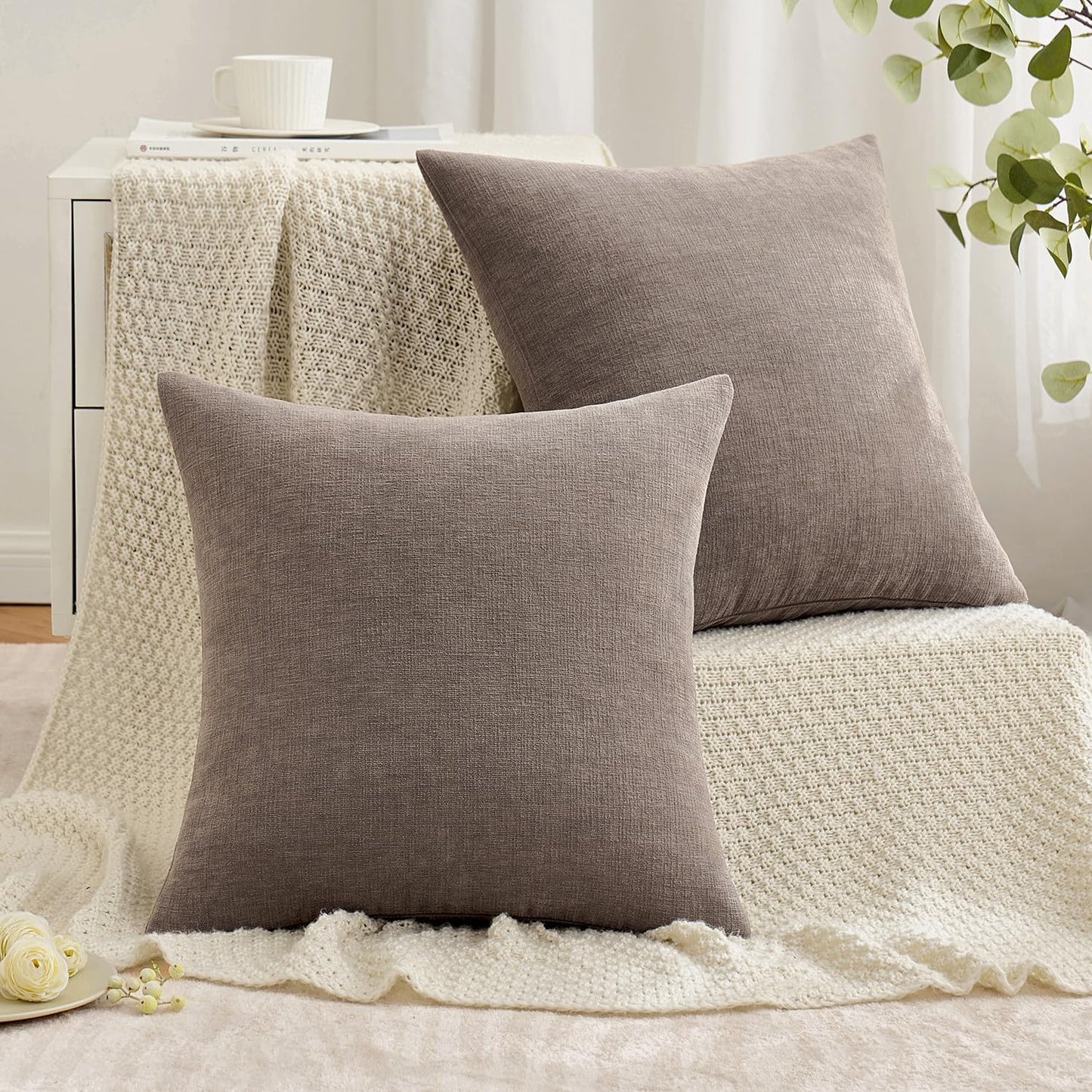 MIULEE Olive Green Couch Pillow Covers 18x18 Inch, Set of 2 Soft Chenille Decorative Square Throw Pillow Covers Farmhouse for Sofa Living Room Bed