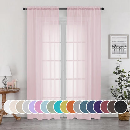OWENIE Sheer Curtains 84 inches Long 2 Panels Set for Living Room/Bedroom, Rod Pocket Voile Sheer Panel Drapes, White, 2pcs, Each 42" W x 84" L - Colors A