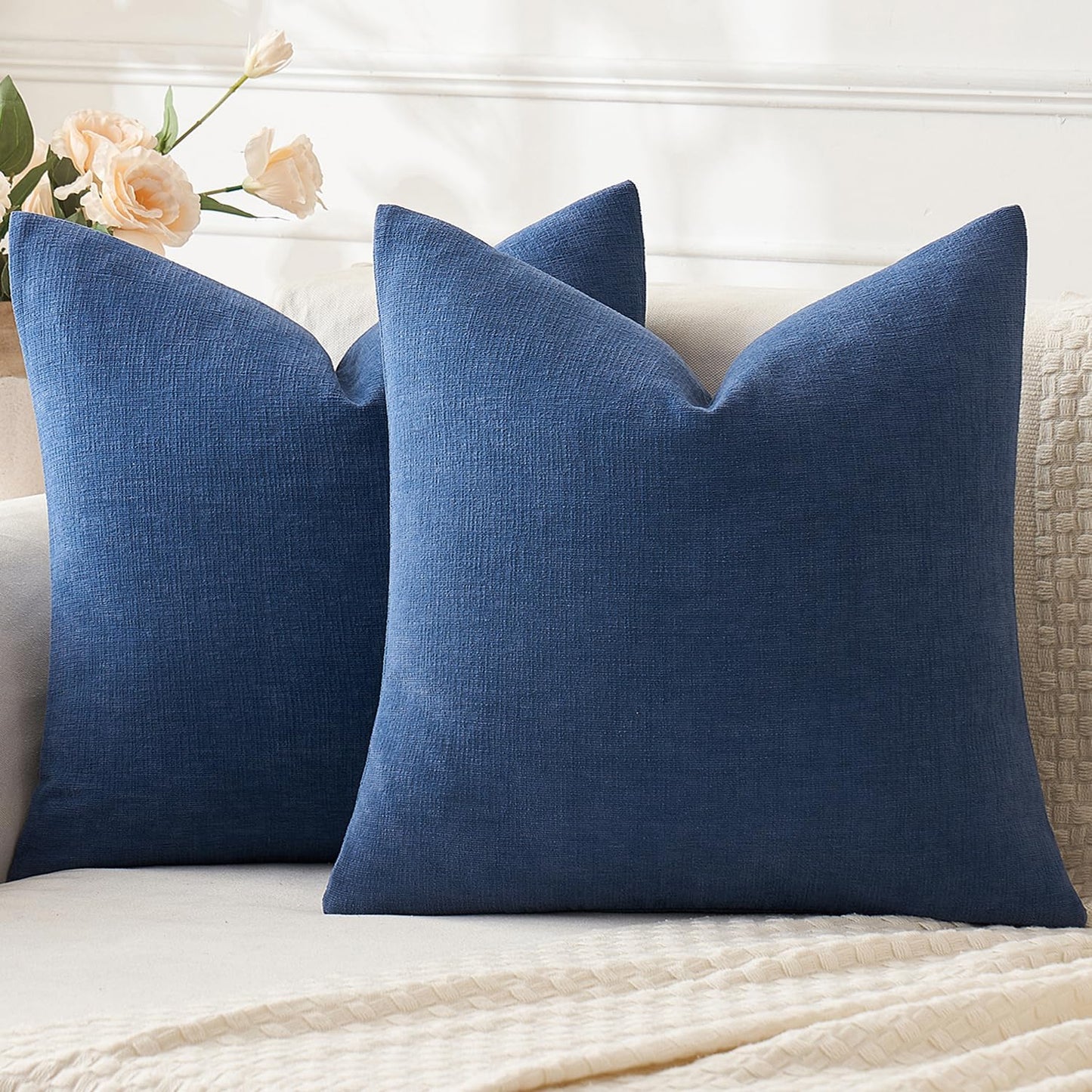 MIULEE Olive Green Couch Pillow Covers 18x18 Inch, Set of 2 Soft Chenille Decorative Square Throw Pillow Covers Farmhouse for Sofa Living Room Bed