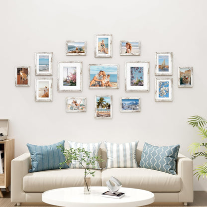 Vittanly 15 Pack Picture Frames Collage Wall Decor for Mounting or Tabletop Display, Gallery Frame Set for Family, Multi Sizes Including 3pcs 8x10, 6pcs 5x7, 6pcs 4x6, Black