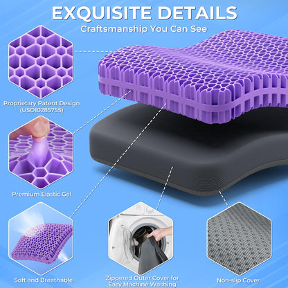 TushGuard Gel Seat Cushion for Long Sitting, Enlarged & Thickened Patent Design, Breathable Cooling for Office Chair, Soft Car Seat Cushion for Wheelchair (Standard, Black)