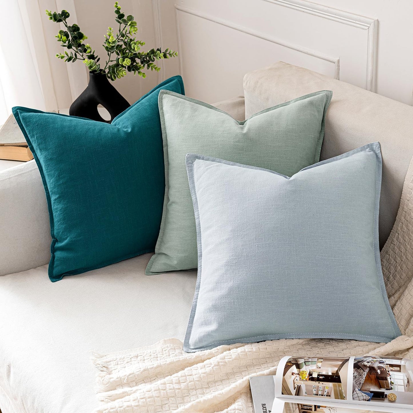 MIULEE Decorative Linen Euro Sham Pillow Covers 26x26 Cream White Boho Farmhouse Neutral Couch Throw Pillows for Bed Pack of 2 Accent Modern Pillowcase Sofa Livingroom Home Decor