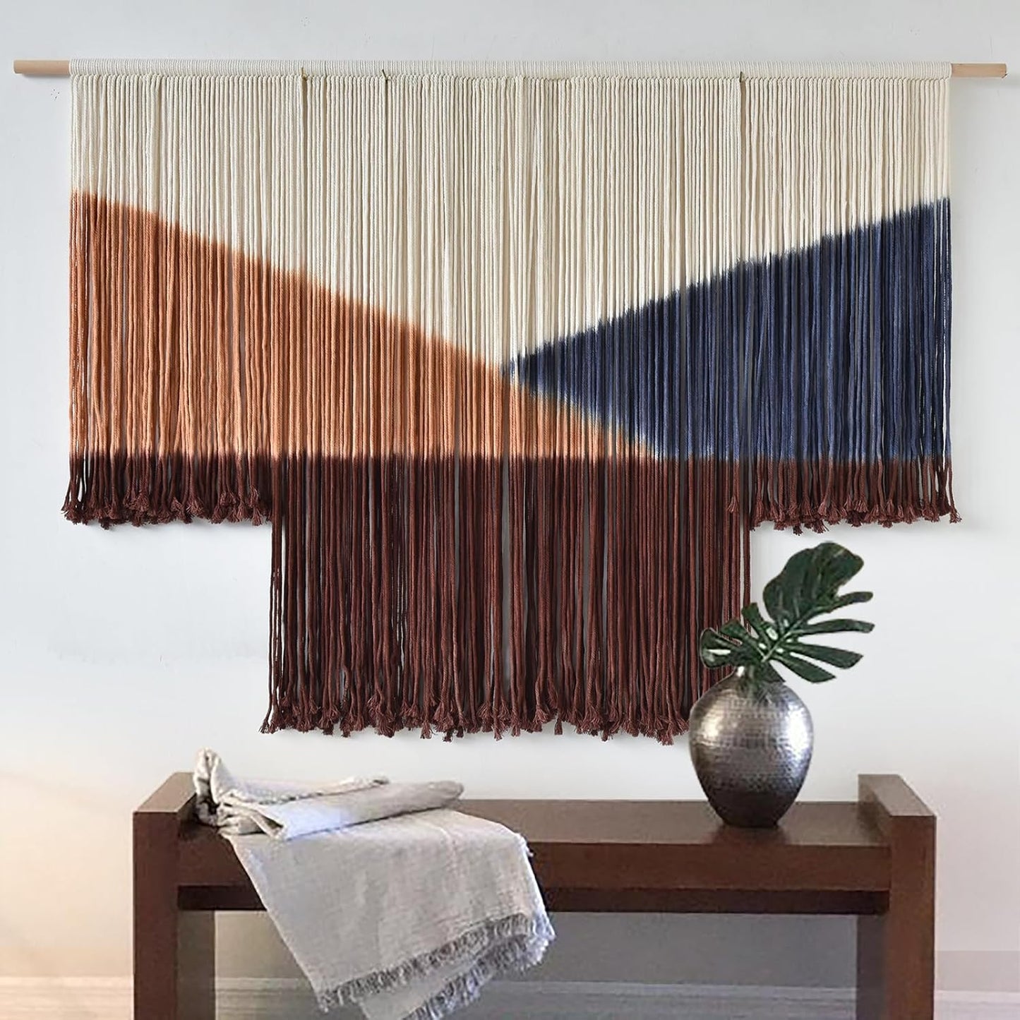 Jakalin Macrame Wall Hanging Dip Dyed Fiber Macrame Wall Decor Boho Cord Living Room Wall Art 57" Wx43 L