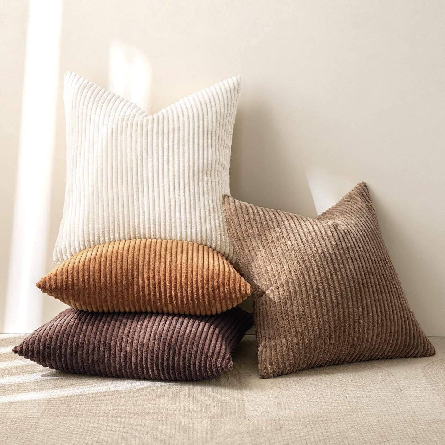 MIULEE Boho Farmhouse Sage Green Throw Pillow Covers 18x18 Inch Set of 4 Mordern Nordic Cushion Covers Soft Corduroy Spring Home Decor for Couch Bed Sofa Living Room Forest Green