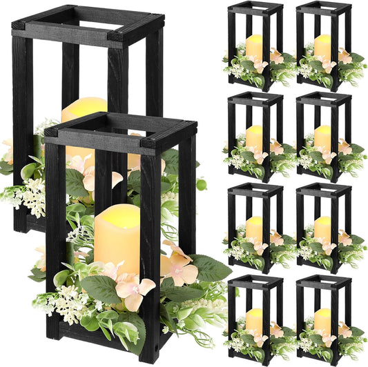 Hushee 30 Pcs Wooden Wedding Lantern Centerpiece Integrated Holders with Candles and Wreaths Rustic Wooden Candle Lantern Decor for Wedding Party Table Valentine Decor (Yellow)