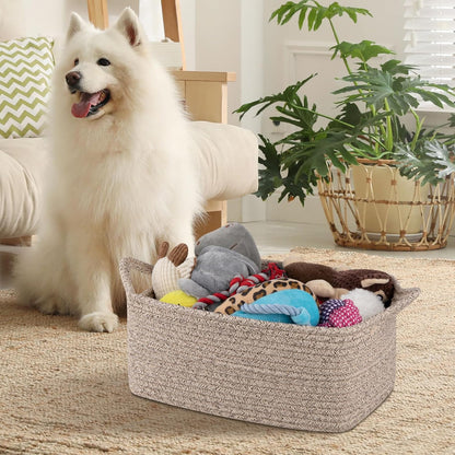 OIAHOMY Woven Basket, Gift Basket Empty with Gift Bags and Ribbons, Rope Baskets for Baby Showers, Storage Baskets with Handles for Nursery, Pet Toy Organizer - White