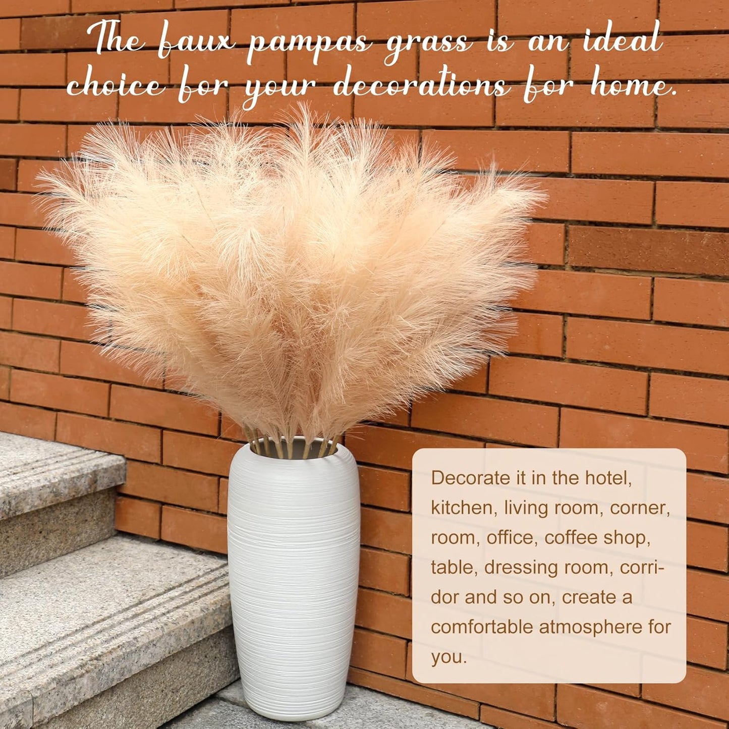 Ouddy Decor 8 Pcs Faux Pampas Grass Decor 38''/97cm Tall Artificial Large Pompous Pompas Floral Fluffy Fake Plants Floor Vase Filler for Wedding Kitchen Home Boho Decorations, Mixed Beige