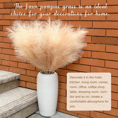 Ouddy Decor 8 Pcs Faux Pampas Grass Decor 38''/97cm Tall Artificial Large Pompous Pompas Floral Fluffy Fake Plants Floor Vase Filler for Wedding Kitchen Home Boho Decorations, Mixed Beige