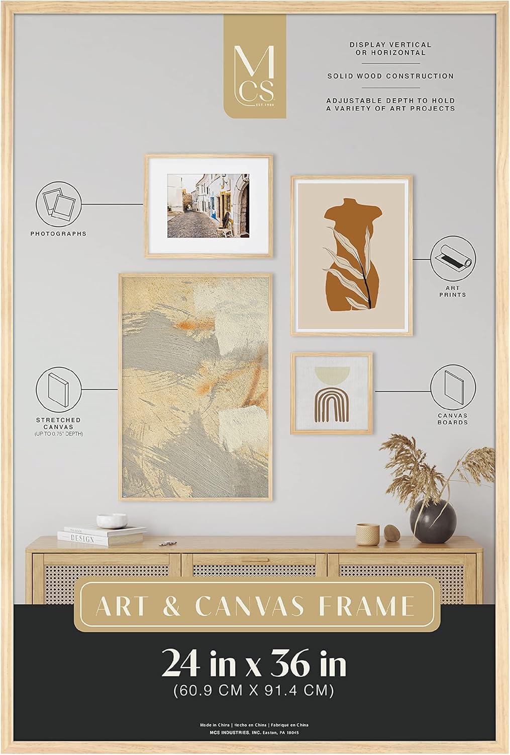 MCS Canvas Float Frames 8x10 Frame, Black Frame for Finished Canvases, Vertical & Horizontal Wall Hanging Frame with Adhesive for Canvas Paintings (1-Pack)