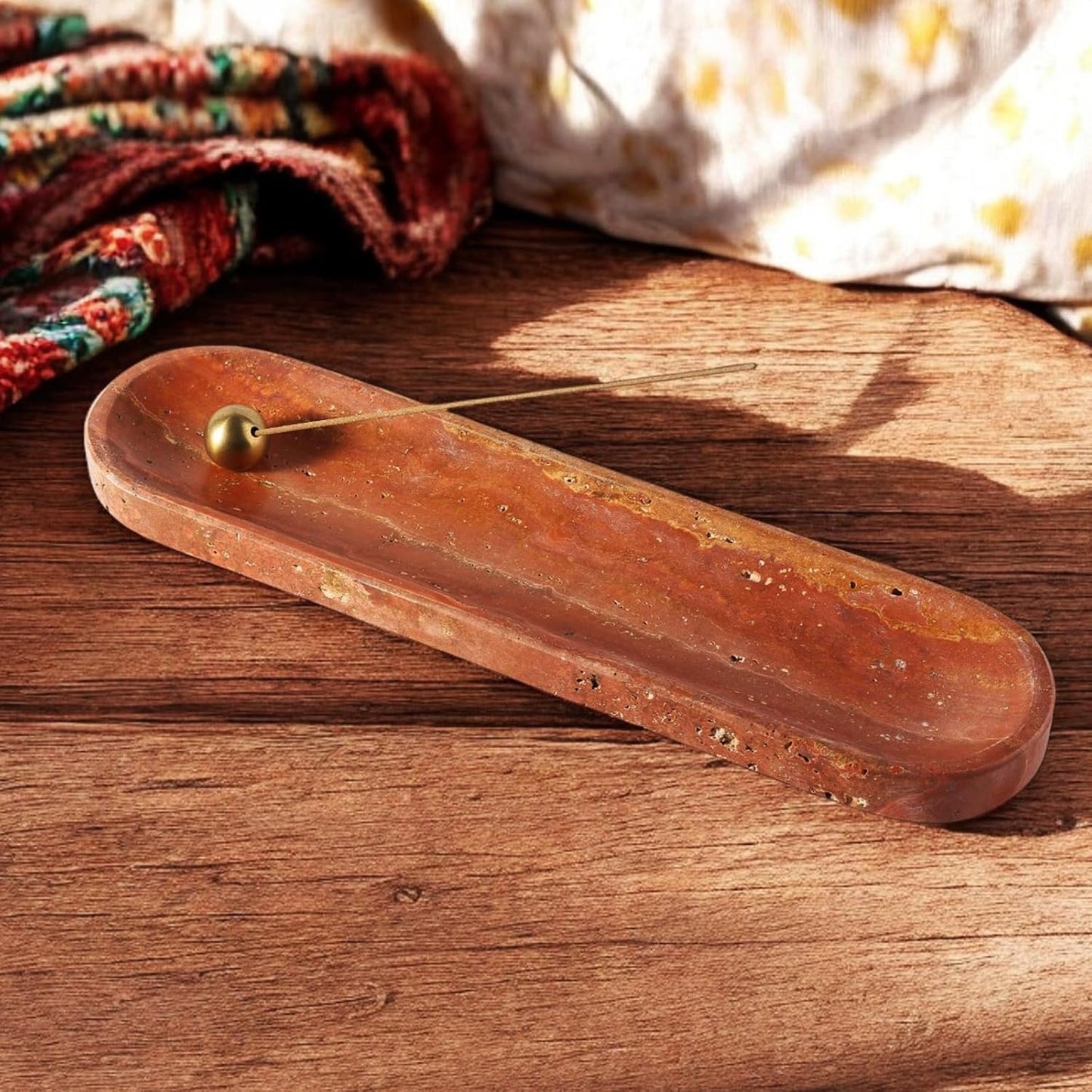 Koville Natural Marble Incense Holder, Incense Holder for Sticks with 9 Holes, Handmade Incense Burner Ash Catcher for Meditation Yoga SPA, Balsam Fir/Palo Santo/Sage/Cone (Green)
