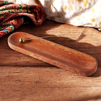 Koville Natural Marble Incense Holder, Incense Holder for Sticks with 9 Holes, Handmade Incense Burner Ash Catcher for Meditation Yoga SPA, Balsam Fir/Palo Santo/Sage/Cone (Green)