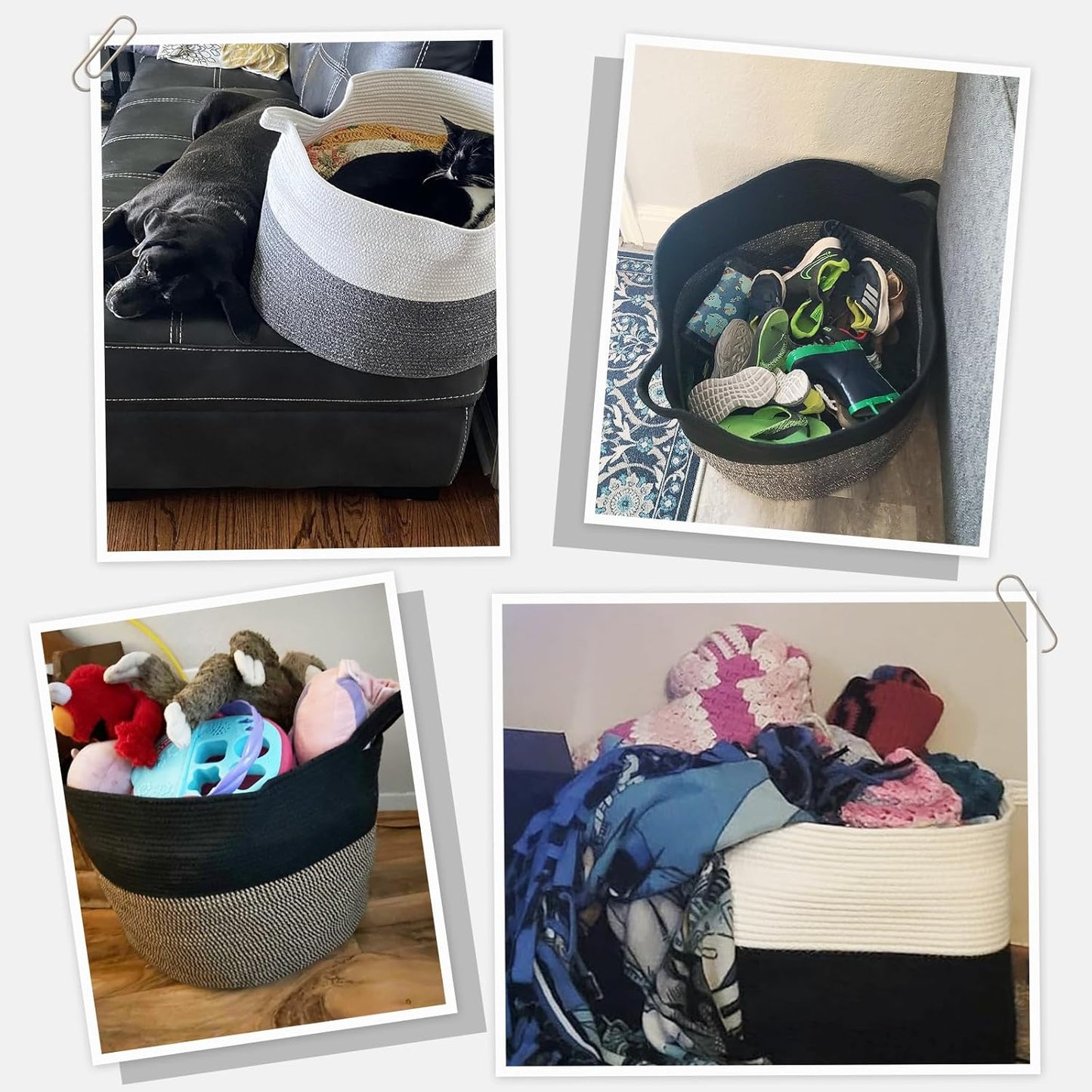 INDRESSME XXXLarge Blanket Basket for Living Room 21.7" x 21.7" x 13.8"-Storage Basket with Handle for Organizing Toy Pillows Woven Cotton Rope Laundry Basket Stuffed Animal Toy Storage for Play Room