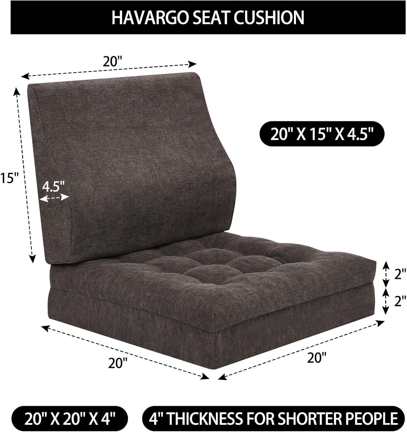 Recliner Cushions for Elderly, 20x20x5 Inch Thick Chair Cushion Patent Design Soft Tufted Dual Layer Booster Seat Cushions for Seniors Recliner Risers Taupe 1P