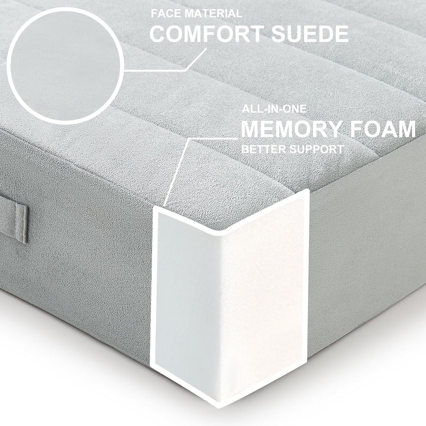 JKMAX 2 Pcs High Density Foam Floor Pillow - Upgraded Large Pillows Seating for Adults - Outdoor Floor Cushion with Soft Tufted Cover - Yoga Pillows for Sitting On Floor - 22 Inch Light Gray