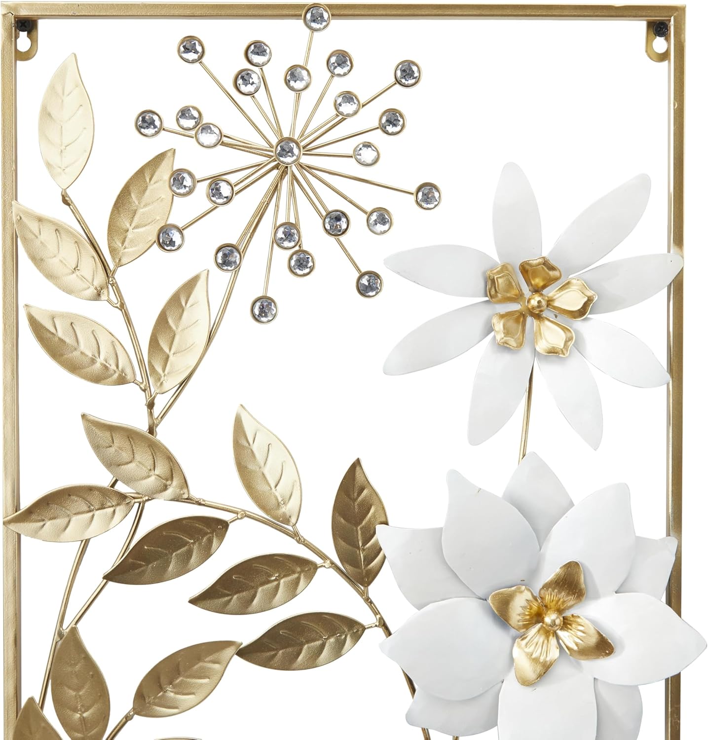 Deco 79 Metal Floral Home Wall Decor Wall Sculpture with Gold Frame, Set of 2 Wall Art 14"W, 35"H, Gold