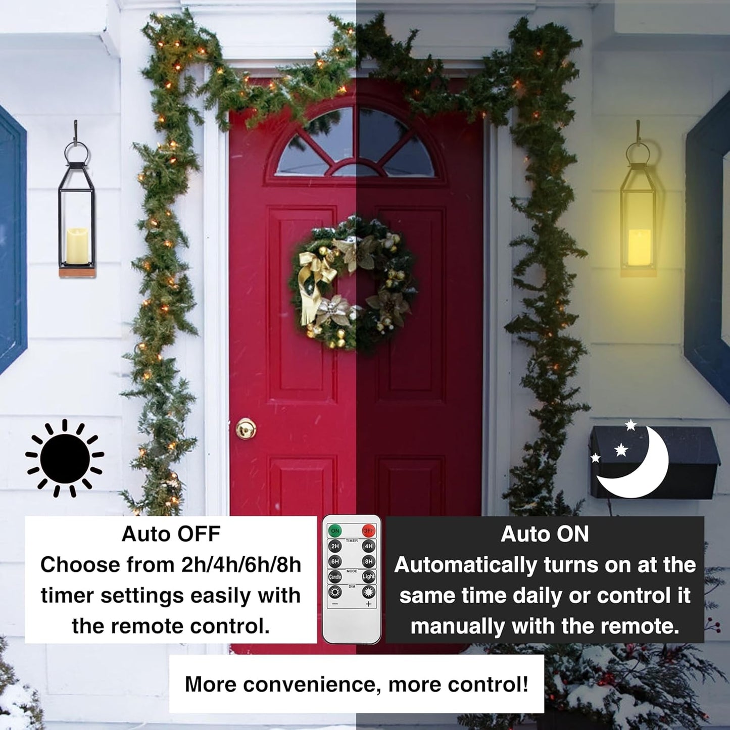 Perfnique Modern Farmhouse Lantern Decor, 15'' 13'' Set of 2 Black Metal Lantern, 2 LED 6hr Timer Flameless Candles ＆ Remote Timer, Lanterns Decorative for Outdoor, Home, Indoor, Patio, Christmas