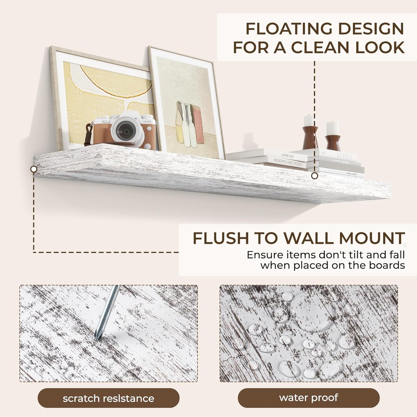 RICHFOCUS 72Inch Floating Shelves for Wall 2 Pack Shelves for Bedroom|Kitchen|Bathroom Wall Mounted Rustic Wood Floating Shelf with Invisible Brackets for Books|Storage|Decor, Rustic Brown