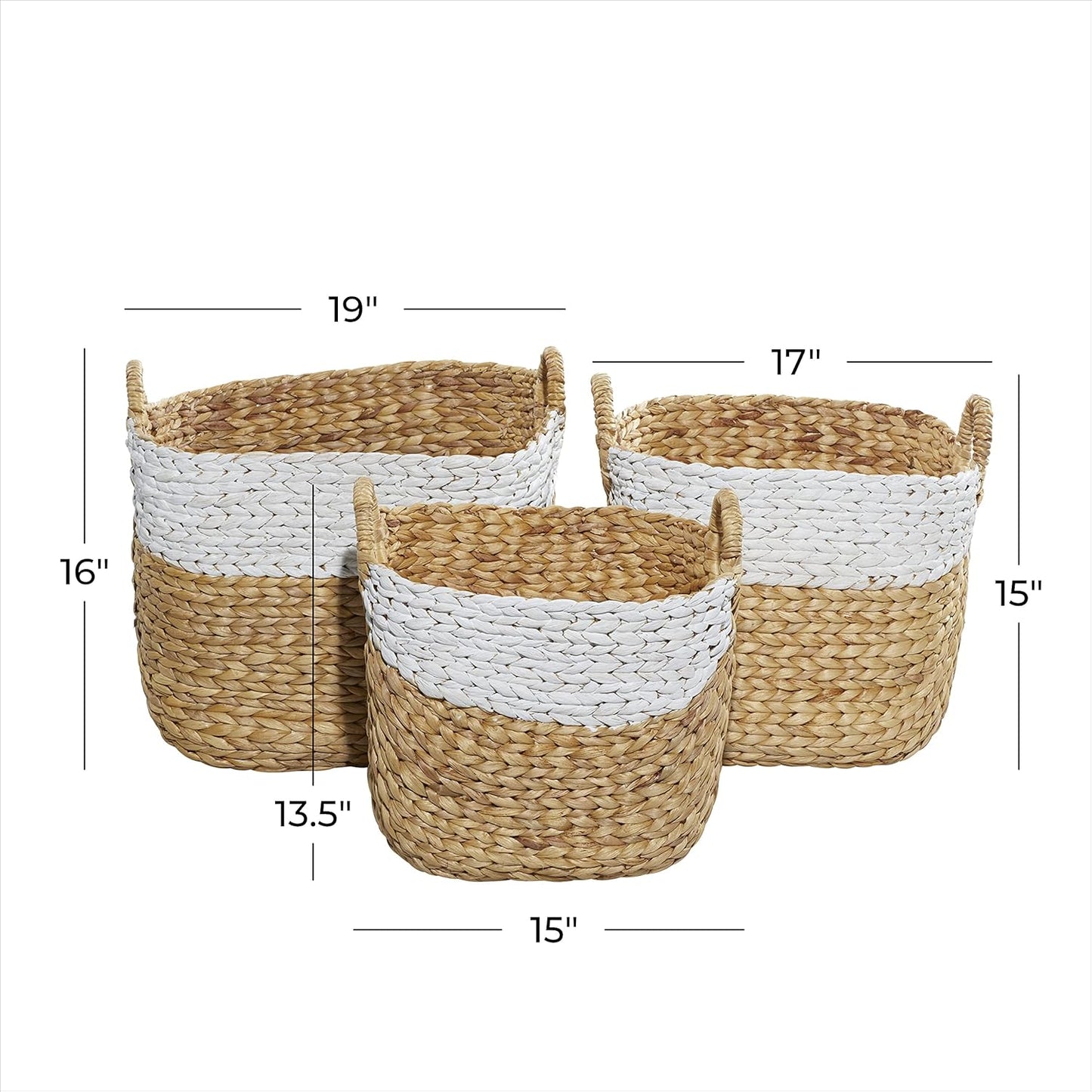 Deco 79 Seagrass Handmade Decorative and Functional Storage Basket Large Woven Basket Organizer with Ring Handles, Basket for Storage 20" x 18" x 19", Brown