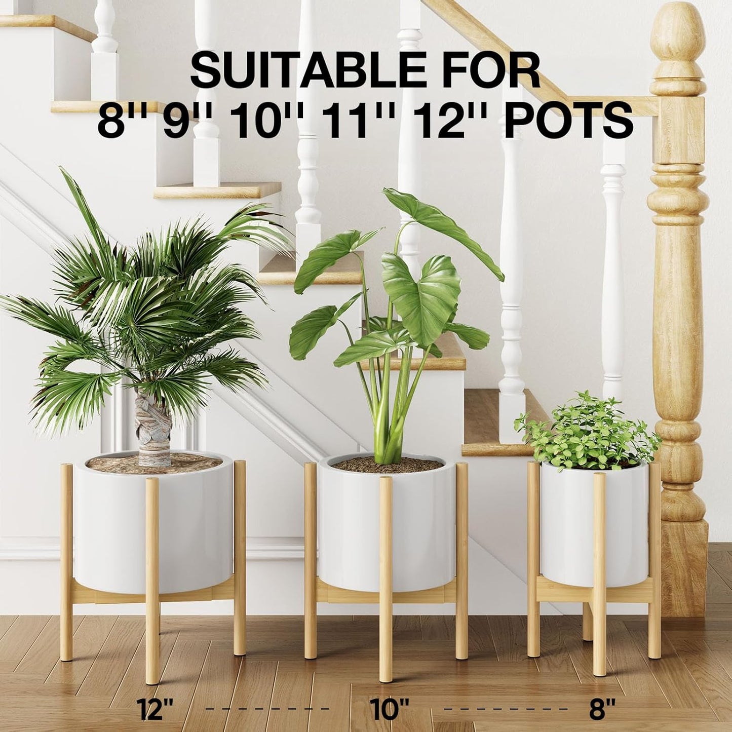 MUDEELA Plant Stand for Indoor Plants: Adjustable Width Fits 8–12 Inch Pots - Mid Century Modern Bamboo Plant Stand - 14.5 Inch Single Tier Small Floor Plant Holder, Dark Brown, 1 Pack (Without Pot)