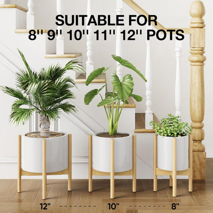 MUDEELA Plant Stand for Indoor Plants: Adjustable Width Fits 8–12 Inch Pots - Mid Century Modern Bamboo Plant Stand - 14.5 Inch Single Tier Small Floor Plant Holder, Dark Brown, 1 Pack (Without Pot)