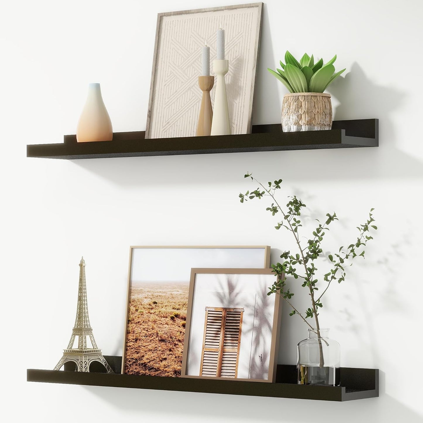 FLYJOE Picture Ledge Shelf, Floating Shelves Set of 2, 48 Inches Long Large Nursery Book Shelves for Toys Storage, Kids Bookshelf Wall Mounted for Living Room Bedroom Decor Books Photo Frames, Walnut
