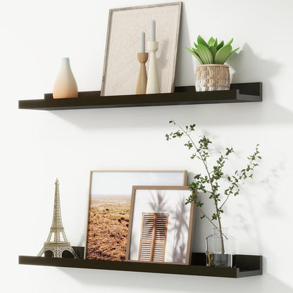 FLYJOE Picture Ledge Shelf, Floating Shelves Set of 2, 48 Inches Long Large Nursery Book Shelves for Toys Storage, Kids Bookshelf Wall Mounted for Living Room Bedroom Decor Books Photo Frames, Walnut