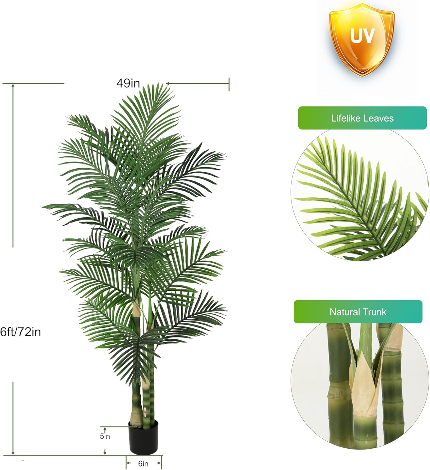 Nafresh 8ft Tall UV Resistant Faux Palm Tree, 96in Artificial Palm Tree Indoor Outdoor, Fake Tree with Real Bark and Realistic Leaves and for Home House Office Living Room Yard Patio.
