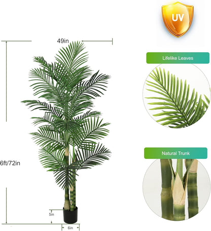 Nafresh 8ft Tall UV Resistant Faux Palm Tree, 96in Artificial Palm Tree Indoor Outdoor, Fake Tree with Real Bark and Realistic Leaves and for Home House Office Living Room Yard Patio.