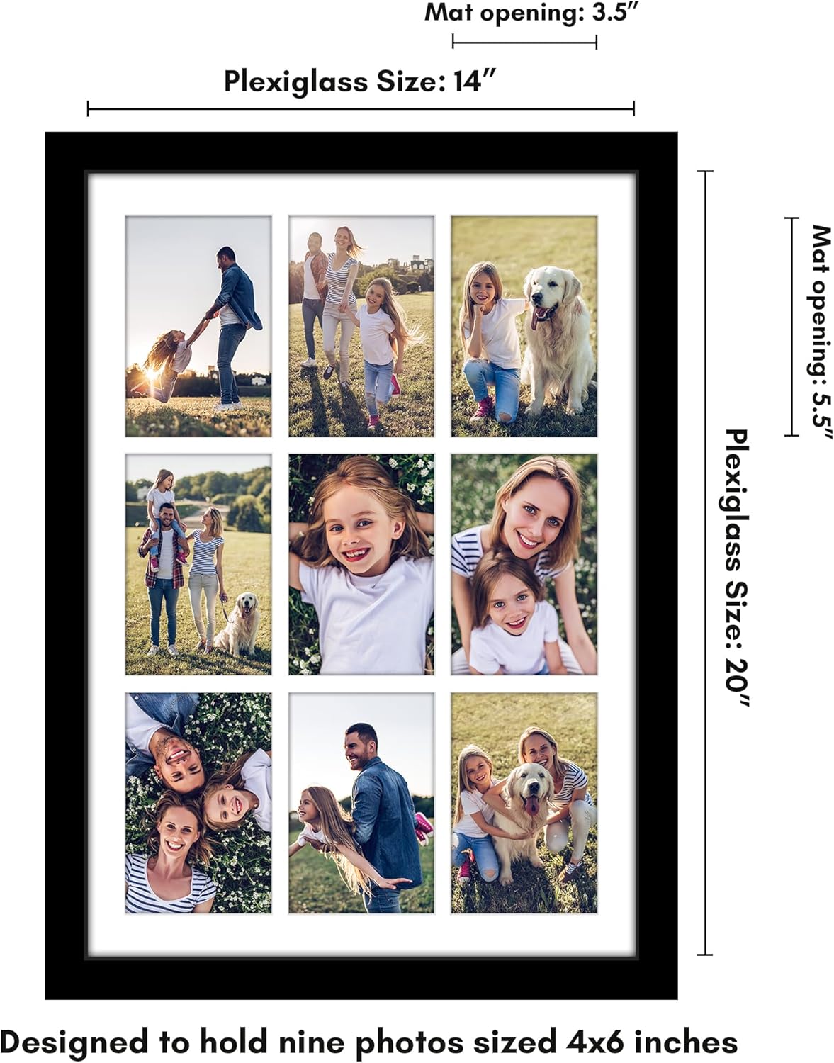 Americanflat 4x6 Collage Picture Frame with Shatter-Resistant Glass - Fits Five 4x6 Photos or Use as One 11x14 Picture Frame - Signature Collection - Collage Frames for Wall Display - Black