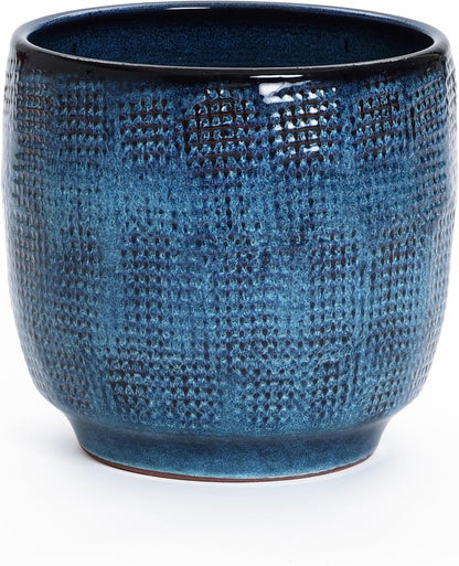LuxenHome 15.75" Dia Large Ceramic Pots for Plants, Blue Glazed Planters for Outdoor Plants, Round Indoor Flower Pots with Drainage Hole and Rubber Plug for Home Garden Patio
