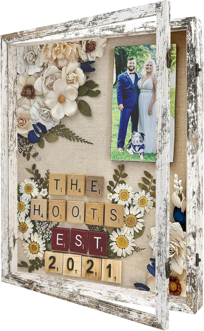 GraduatePro Shadow Box Frame 11x14 Display Case with Linen Back, Real Glass Window Door with Hinge, Picture Frame Wedding Bouquet Memorabilia Medals Photos Memory Box for Keepsakes, Carbonized Black