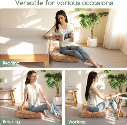 HIGOGOGO Floor Pillow Cushion for Adults, Meditation Cushion Pillow, Blended Corduroy Cover, Large Square Floor Sitting for Tatami Living Room or Yoga, 22x22 Inch, Beige