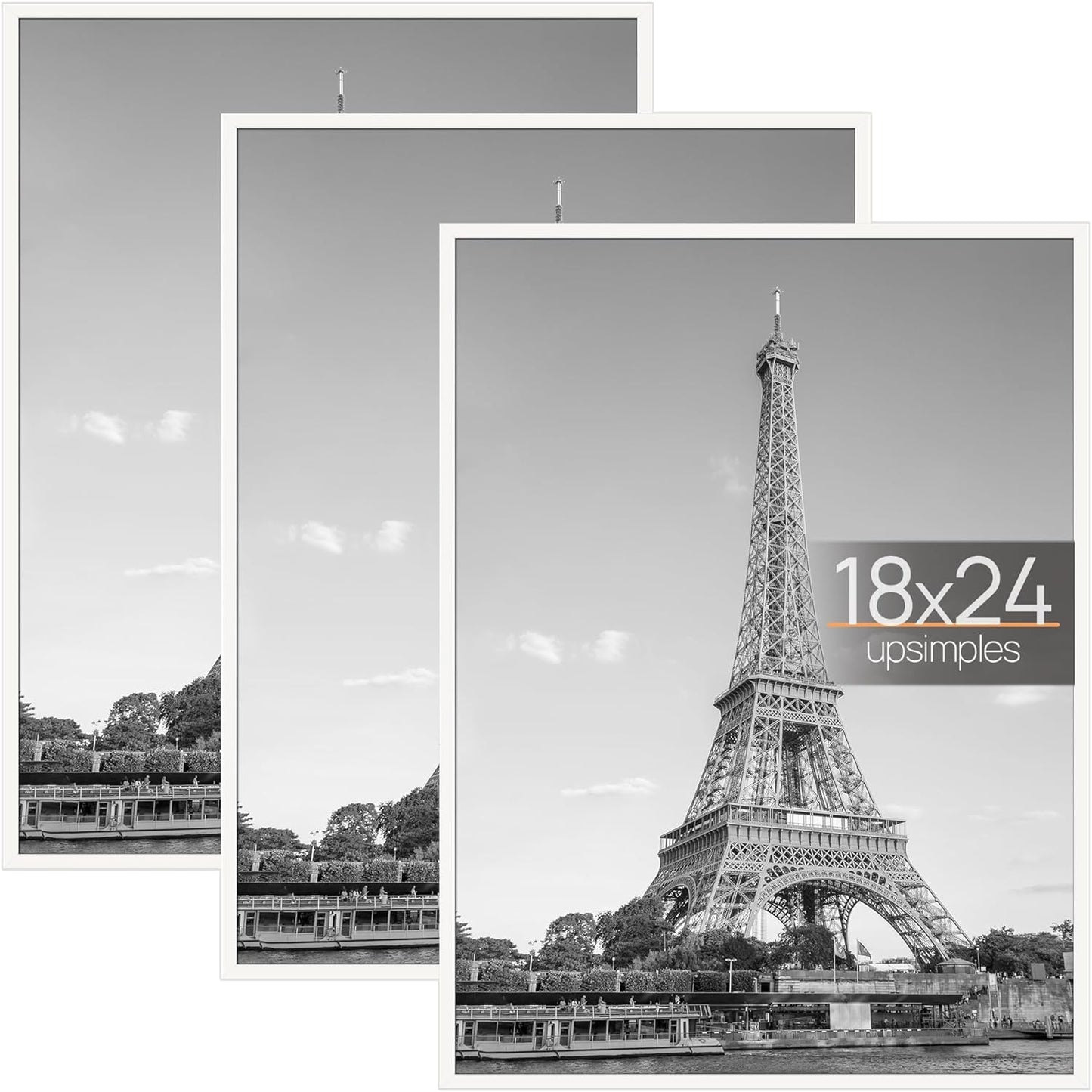 upsimples 18x24 Picture Frame Black 3 Pack, Scratch-Proof Poster Frames 18 x 24 for Photo Gallery - Slide-In Strips, Horizontal or Vertical Wall Mounting