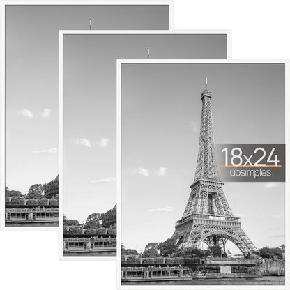 upsimples 18x24 Picture Frame Black 3 Pack, Scratch-Proof Poster Frames 18 x 24 for Photo Gallery - Slide-In Strips, Horizontal or Vertical Wall Mounting