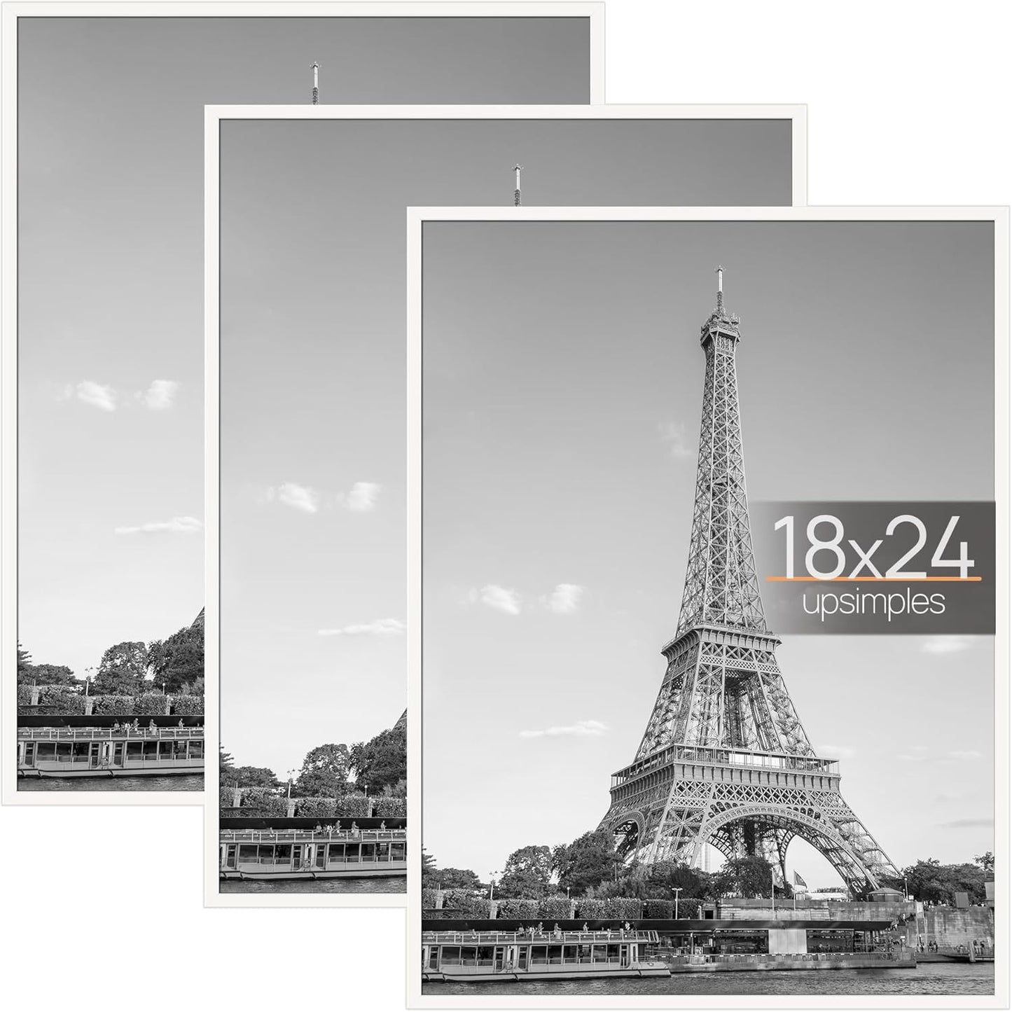 upsimples 24x36 Poster Frame Black 3 Pack, Scratch-Proof Picture Frames 24 x 36 for Photo Gallery - Slide-In Strips, Horizontal or Vertical Wall Mounting