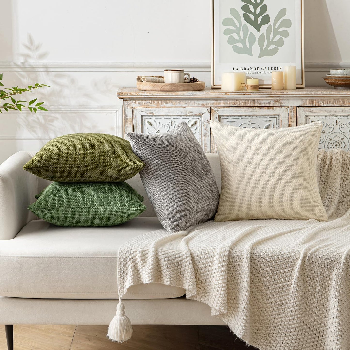 MIULEE Pack of 2 Couch Throw Pillow Covers 18x18 Inch Neutral Beige Modern Boho Accent Decorative Pillow Covers Soft Chenille Farmhouse Cushion Covers for Home Decor Bed Sofa Living Room