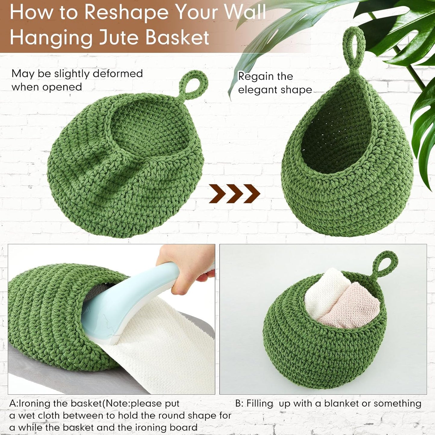 Honeydak Boho Decor Hanging Wall Baskets for Kitchen 3 Pack Teardrop Baskets with Hooks Storage Fruit Onion Vegetable Potato for Home 3 Sizes(Linen,Teardrop,Jute)