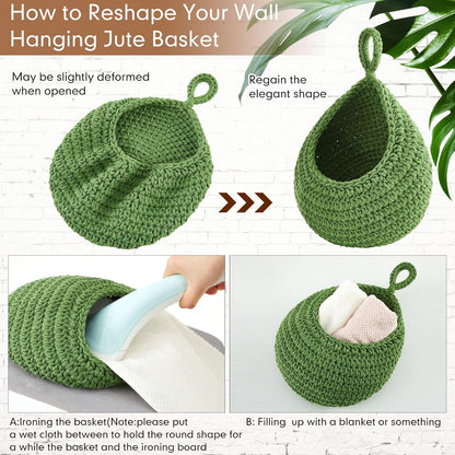 Honeydak Boho Decor Hanging Wall Baskets for Kitchen 3 Pack Teardrop Baskets with Hooks Storage Fruit Onion Vegetable Potato for Home 3 Sizes(Linen,Teardrop,Jute)