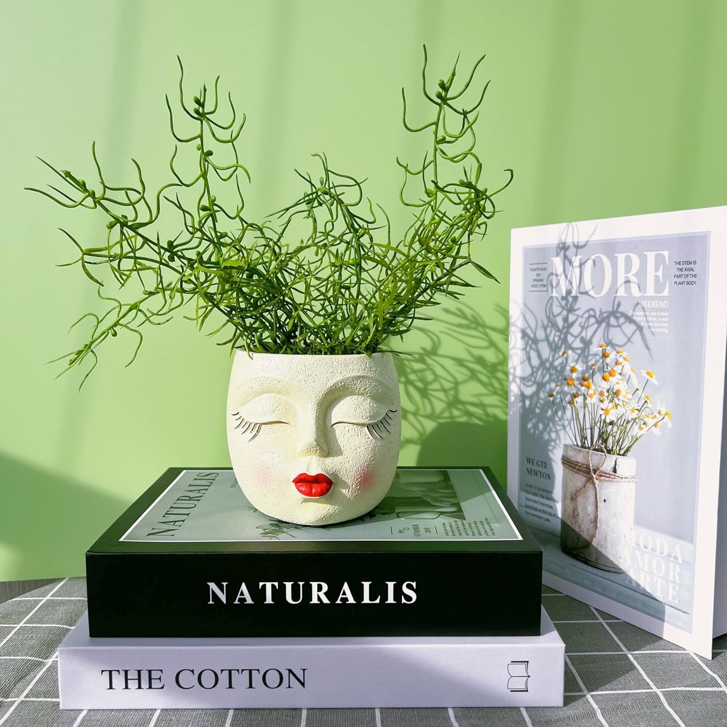 Handmade Face Flower Pots Standing Air Kiss Head Planter Pot for Trailing Plants Cute Succulent Planter Resin Planters Funny Face Planters with Anti-Friction Pads White 1Pack