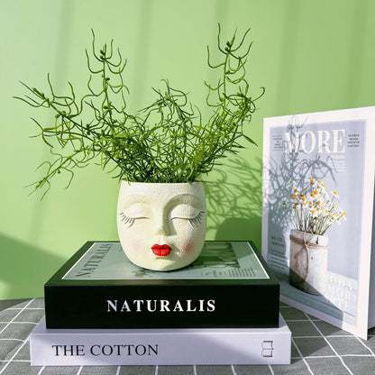 Handmade Face Flower Pots Standing Air Kiss Head Planter Pot for Trailing Plants Cute Succulent Planter Resin Planters Funny Face Planters with Anti-Friction Pads White 1Pack