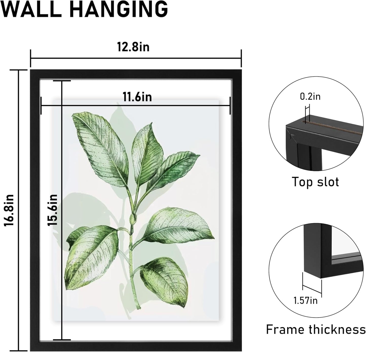 CORE ART 8x10 Floating Picture Frame,Double Plexglass Floating Frame for 5x7,4x6 Pictures,Wall or Tabletop Display,Black