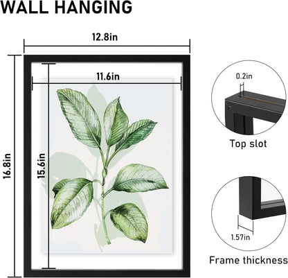 CORE ART 8x10 Floating Picture Frame,Double Plexglass Floating Frame for 5x7,4x6 Pictures,Wall or Tabletop Display,Black