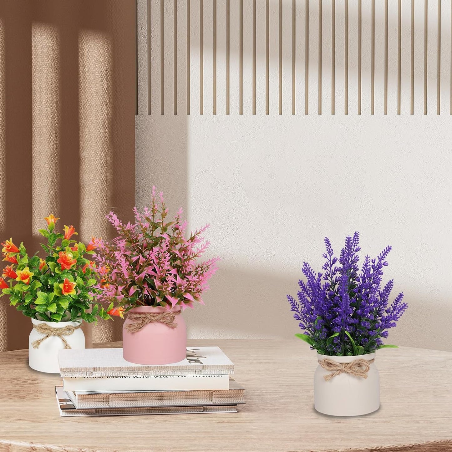 Yoratee 6pcs Artificial Pot Flowers Small Fake Plants Mini Potted Plants for Home Office Tabletop Decoration