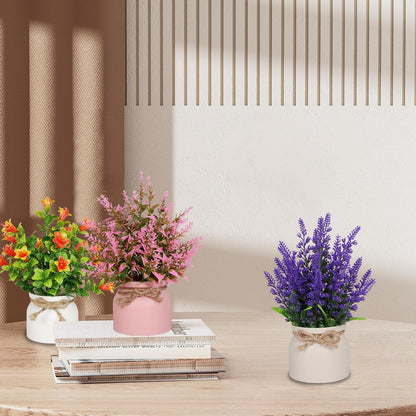 Yoratee 6pcs Artificial Pot Flowers Small Fake Plants Mini Potted Plants for Home Office Tabletop Decoration