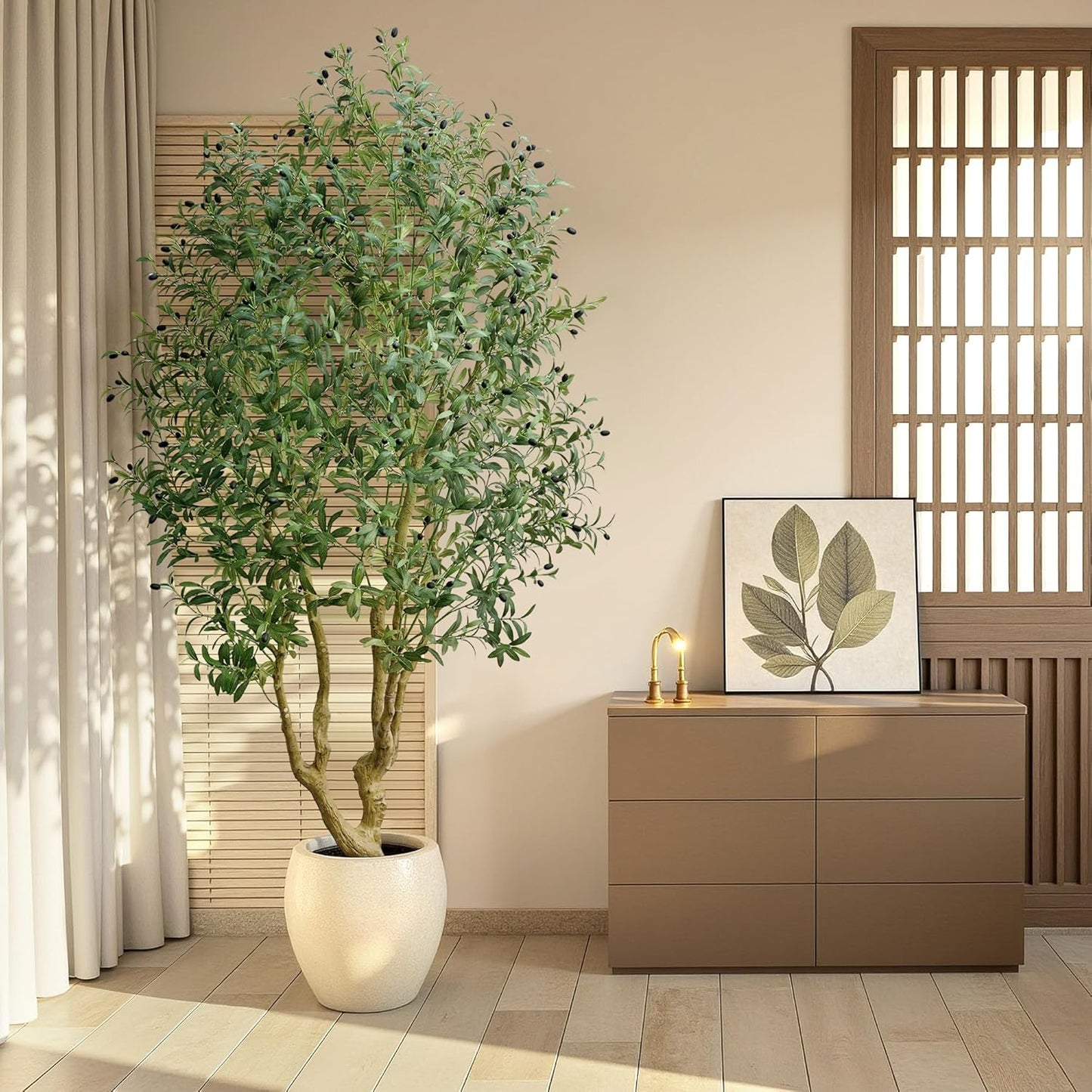 HZXGCP 6ft Artificial Olive Tree Indoor, Fake Olive Tree with White Pot, Faux Olive Tree with Dense Leaves & Realistic Fruits, Tall Artificial Plant for Home Living Room Office Entryway Decor